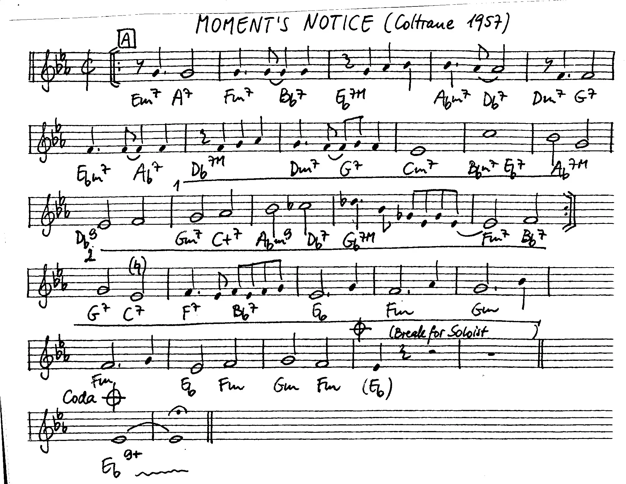 moment's notice free jazz leadsheet - Courtesy of the Jungle Jazz Band